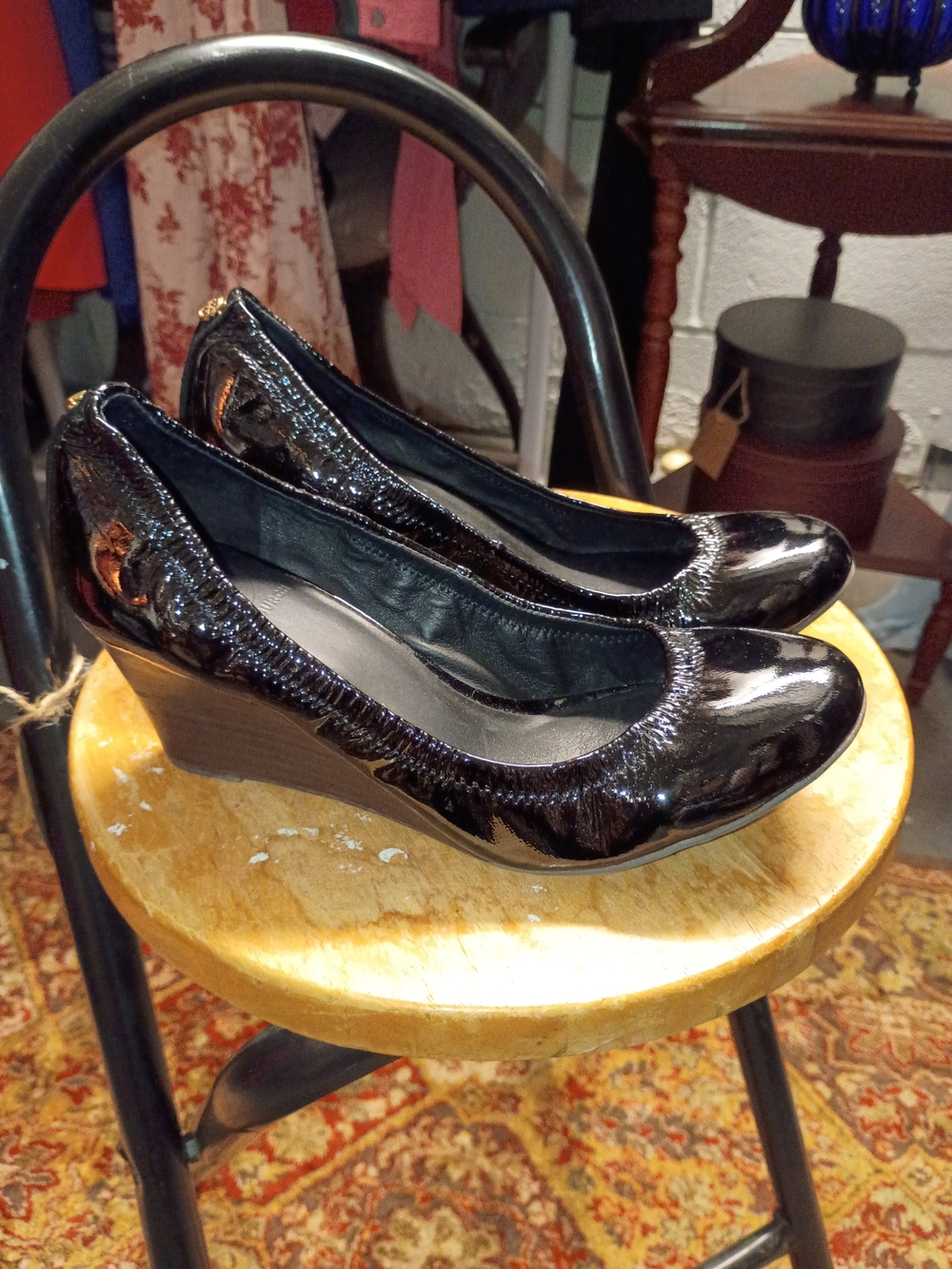 Tory Burch Black Patent Wedge Pumps - Women